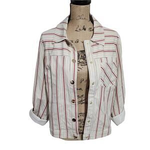 Chico's red and tan super cute nautical striped lined‎ jacket size 1 medium